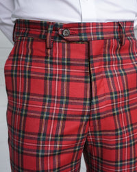 Worsted Wool Fancies Trouser in Royal Stewart Tartan, Size 42 (Hampton Plain Front) by Berle