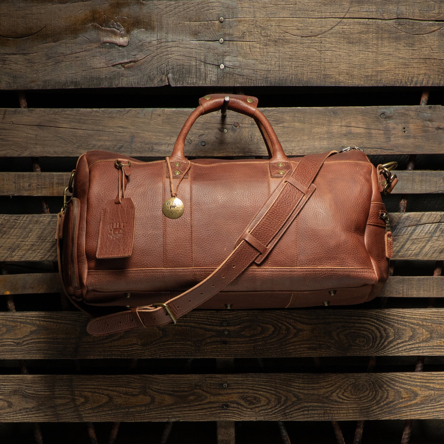Atticus Leather Shoe Duffle in Cognac by Will Leather Goods