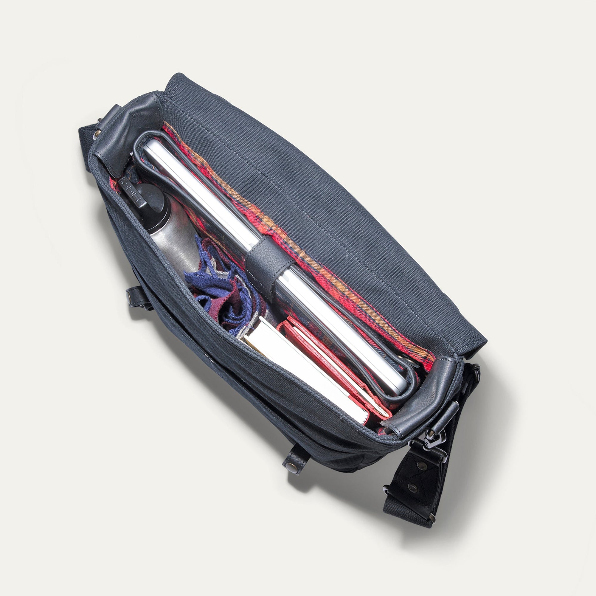 Wallace Canvas and Leather Messenger Bag in Black with Black Leather by Will Leather Goods