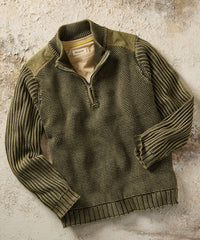 Quarter-Zip Stone Washed Cotton Sweater in Hunter by Borgo28