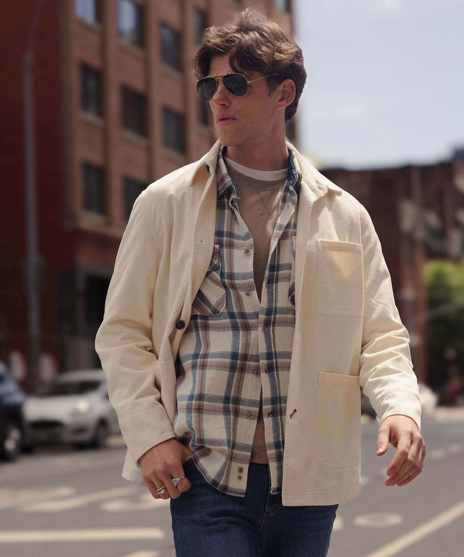 14 Wale Corduroy Chore Coat in Off White by Borgo28