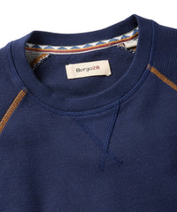 Double Knit Jacquard Crew Neck Pullover Sweatshirt in Dark Navy by Borgo28