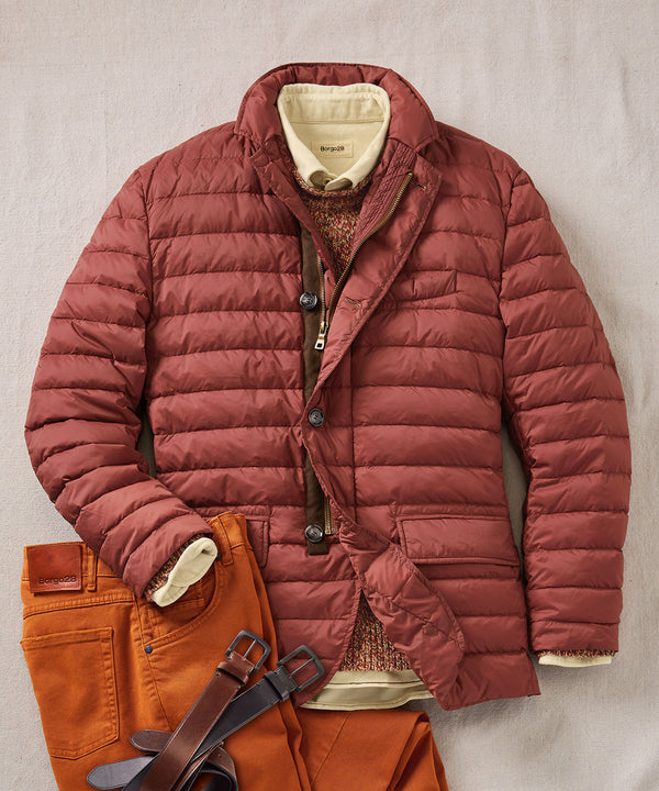 Quilted Down Puffer Jacket in Brick by Borgo28