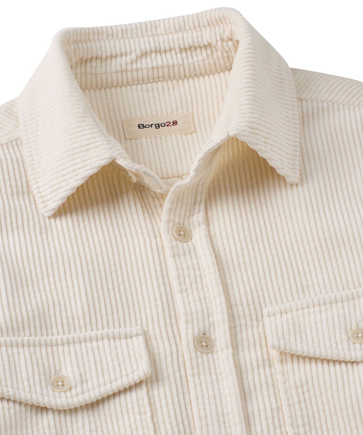 Wide Wale Cotton Corduroy Overshirt in Off White by Borgo28