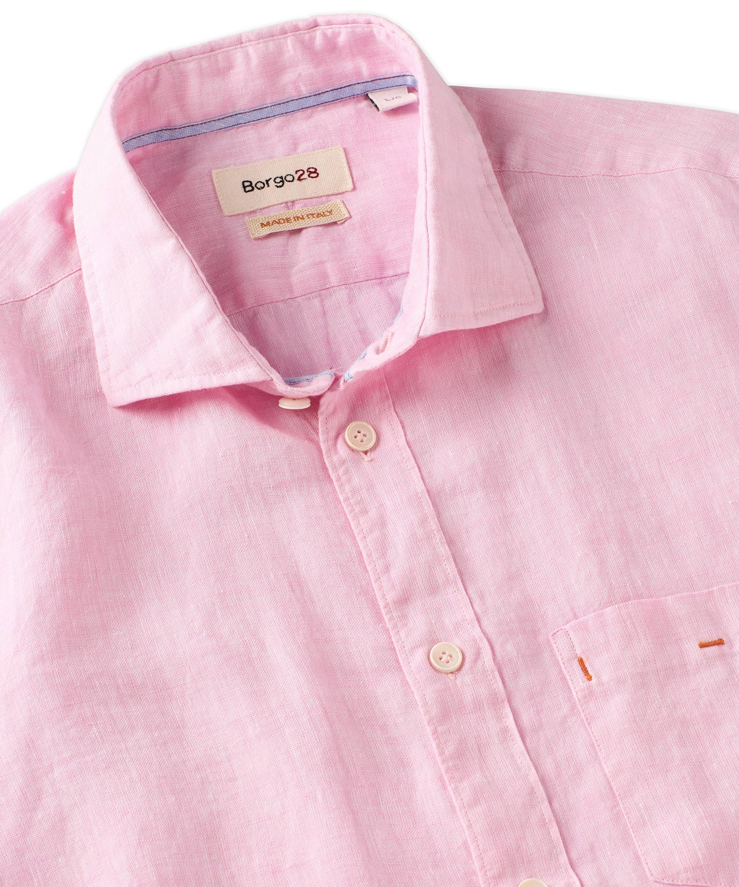 Italian Linen Long Sleeve Sport Shirt in Pink by Borgo28