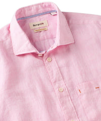 Italian Linen Long Sleeve Sport Shirt in Pink by Borgo28