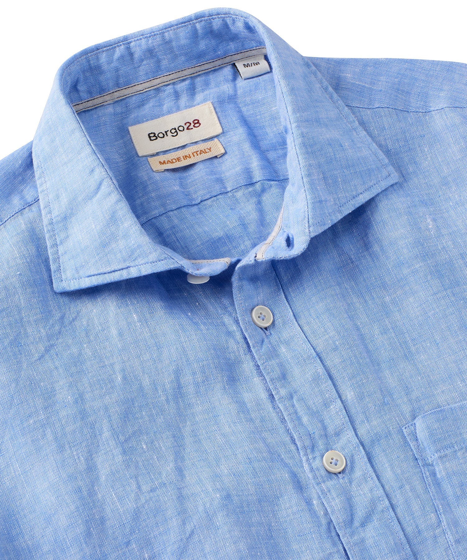 Italian Linen Short Sleeve Sport Shirt in Blue by Borgo28