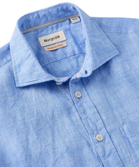 Italian Linen Short Sleeve Sport Shirt in Blue by Borgo28