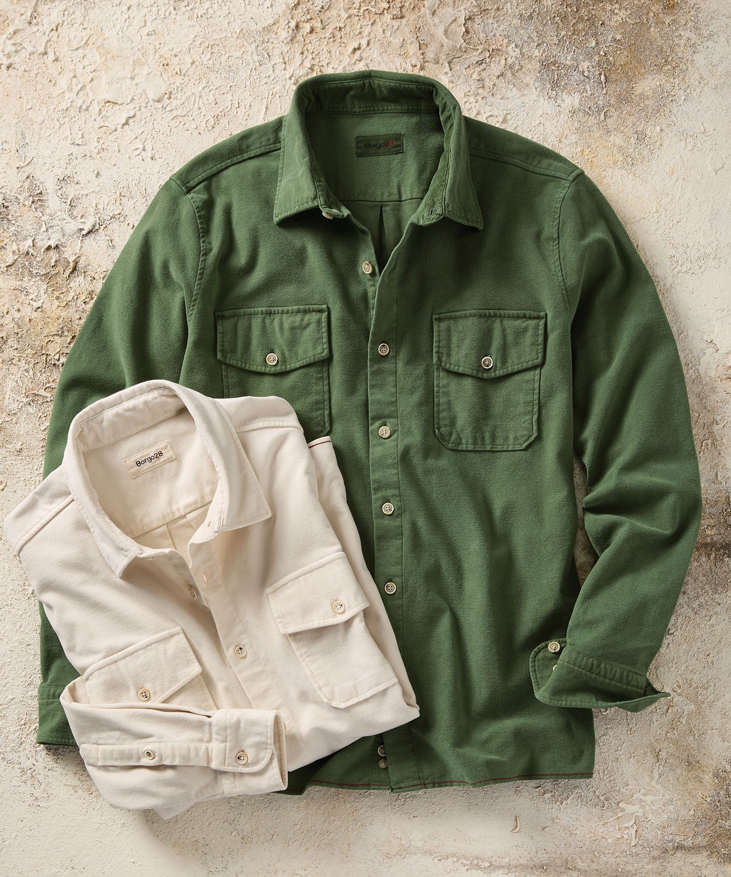 Moleskin Garment-Dyed Long-Sleeve Shirt in Sage by Borgo28