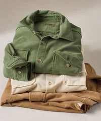 Moleskin Garment-Dyed Long-Sleeve Shirt in Sage by Borgo28