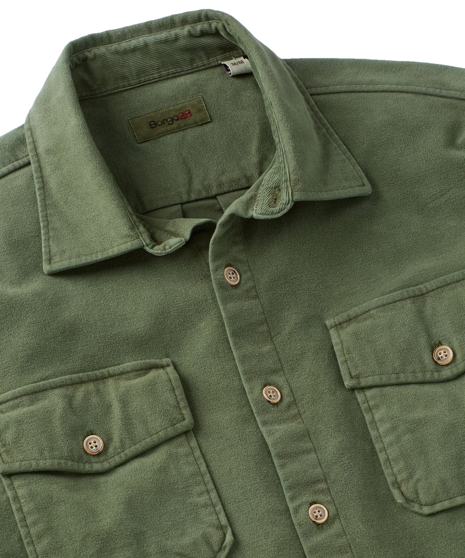 Moleskin Garment-Dyed Long-Sleeve Shirt in Sage by Borgo28