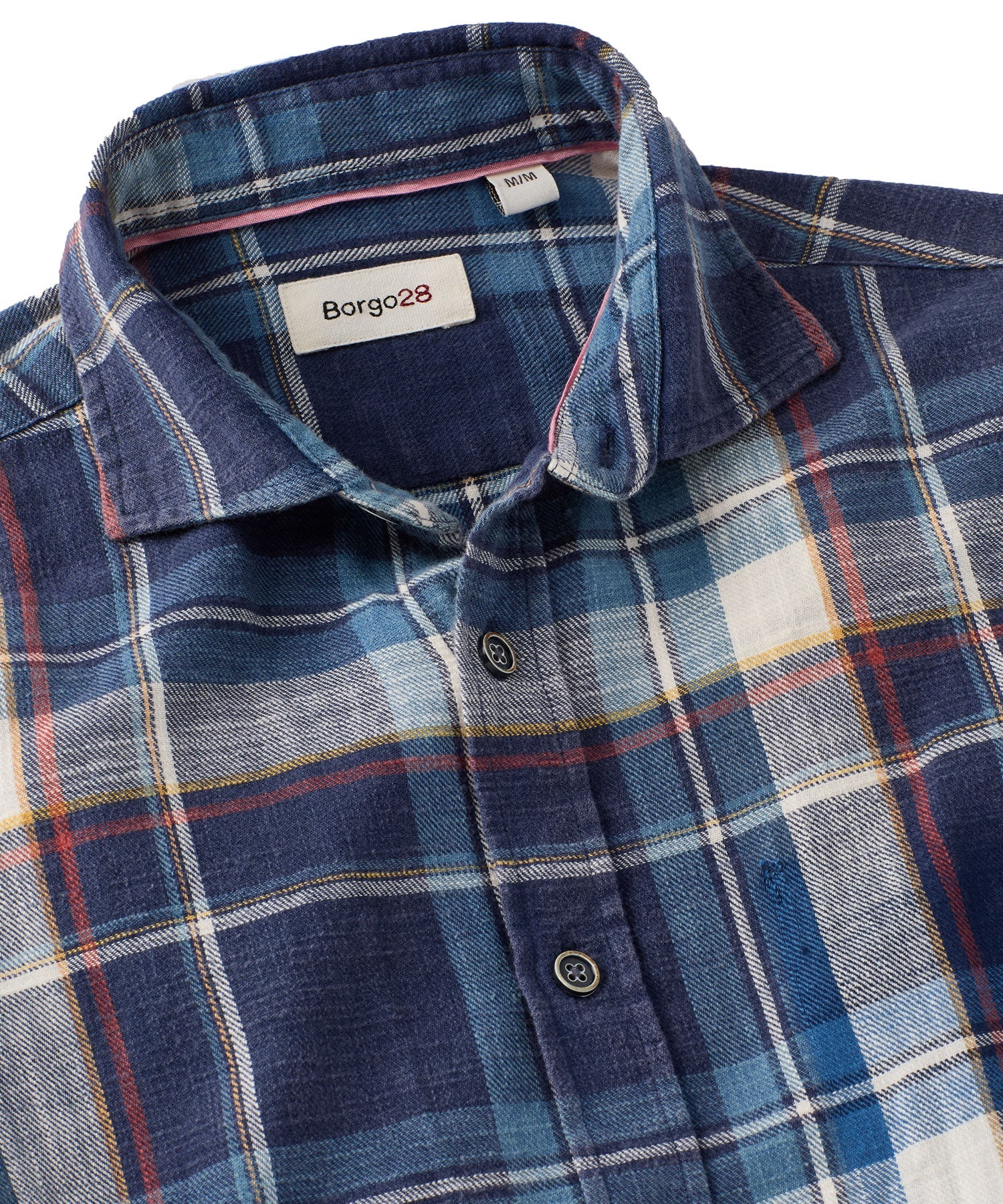 Twill Indigo Plaid Long-Sleeve Sport Shirt by Borgo28