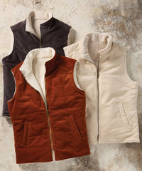 Corduroy and Fleece Reversible Vest in Oatmeal by Borgo28