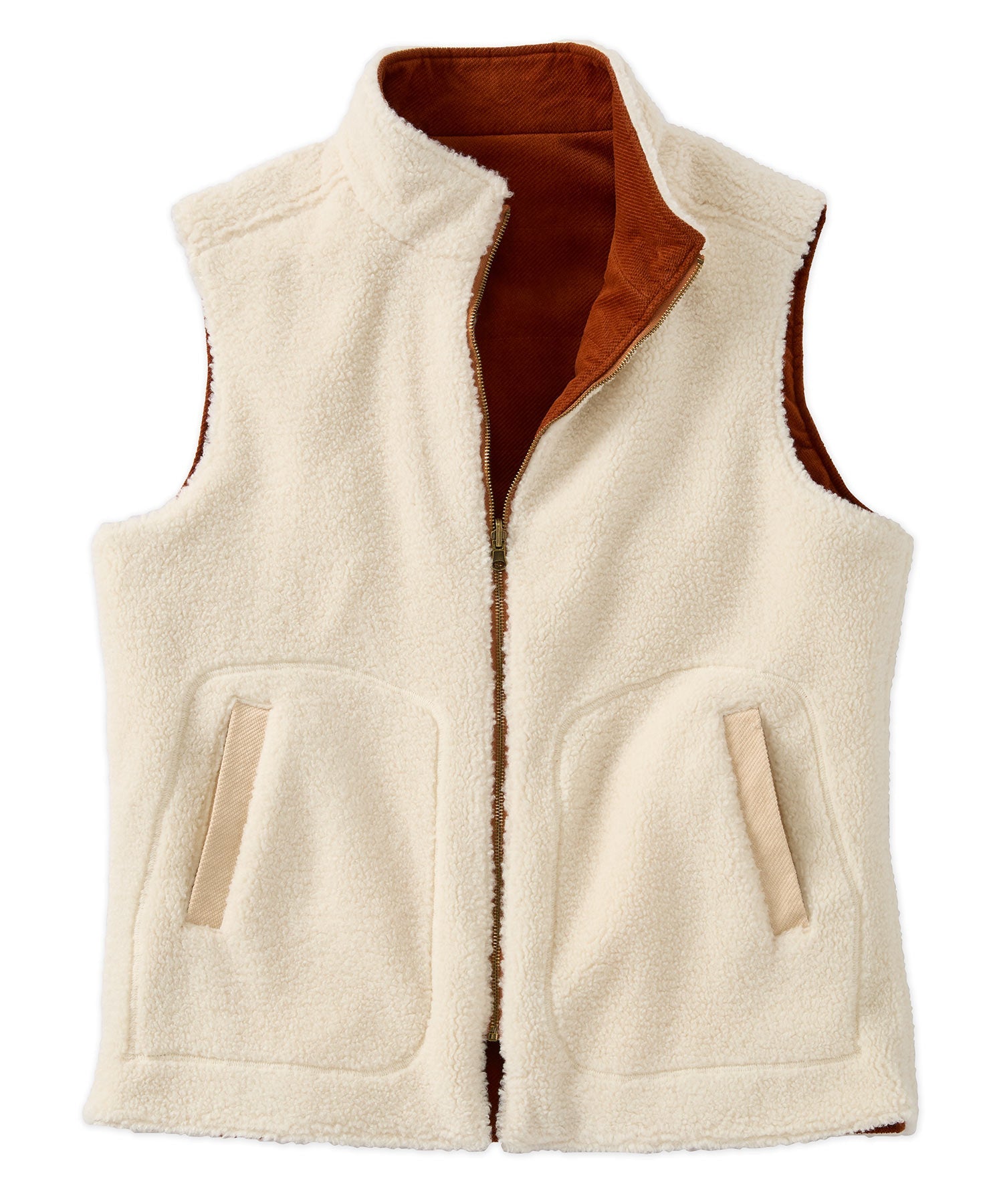Corduroy and Fleece Reversible Vest in Rust/Oatmeal by Borgo28