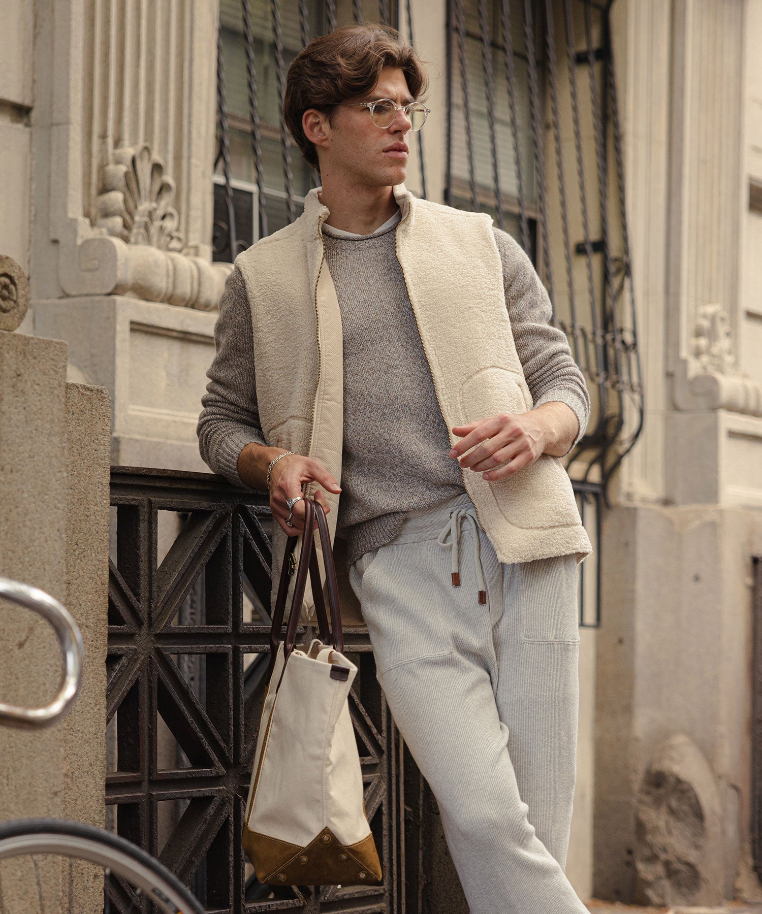 Corduroy and Fleece Reversible Vest in Oatmeal by Borgo28