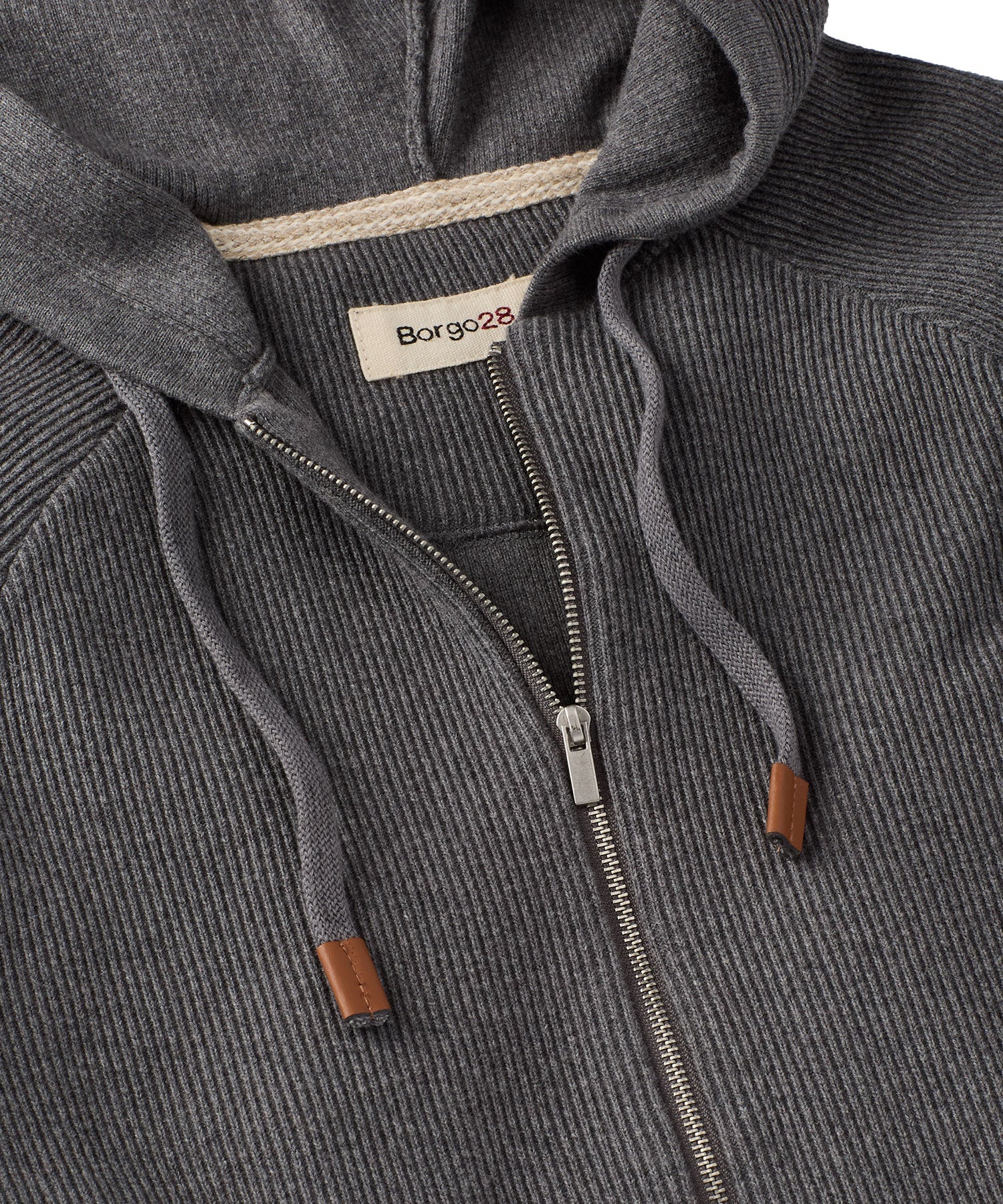 Cashmere Blend Raglan Sleeve Zip-Front Hoodie in Charcoal by Borgo28