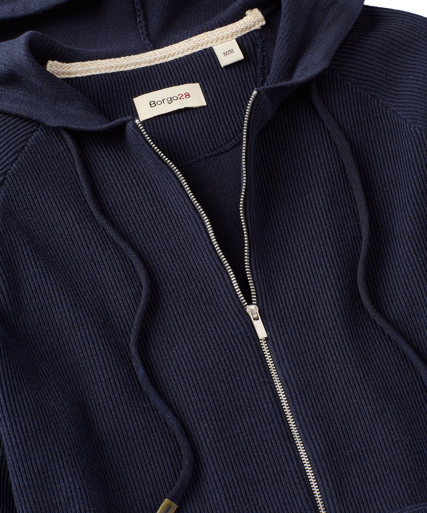 Cashmere Blend Raglan Sleeve Zip-Front Hoodie in Navy by Borgo28
