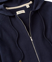 Cashmere Blend Raglan Sleeve Zip-Front Hoodie in Navy by Borgo28