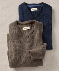 Fine Merino Wool Cable Knit V-Neck Sweater in Indigo by Borgo28
