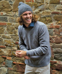 Extra Fine Merino Wool Raw Crew Neck Mouline Sweater in Blue by Borgo28