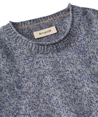 Extra Fine Merino Wool Raw Crew Neck Mouline Sweater in Blue by Borgo28