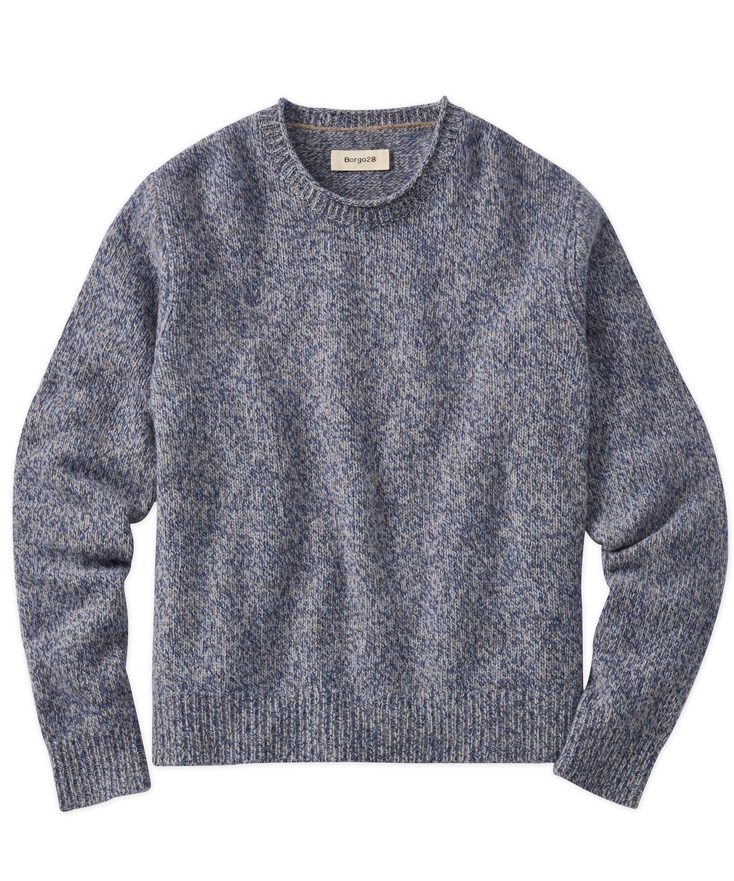 Extra Fine Merino Wool Raw Crew Neck Mouline Sweater in Blue by Borgo28