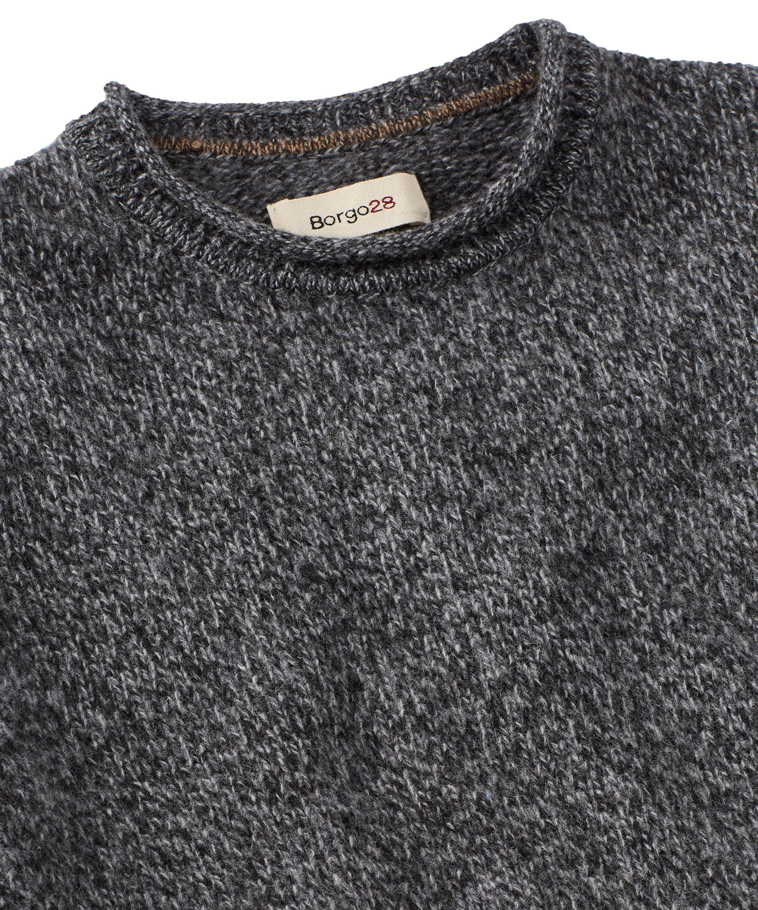 Extra Fine Merino Wool Raw Crew Neck Mouline Sweater in Charcoal by Borgo28