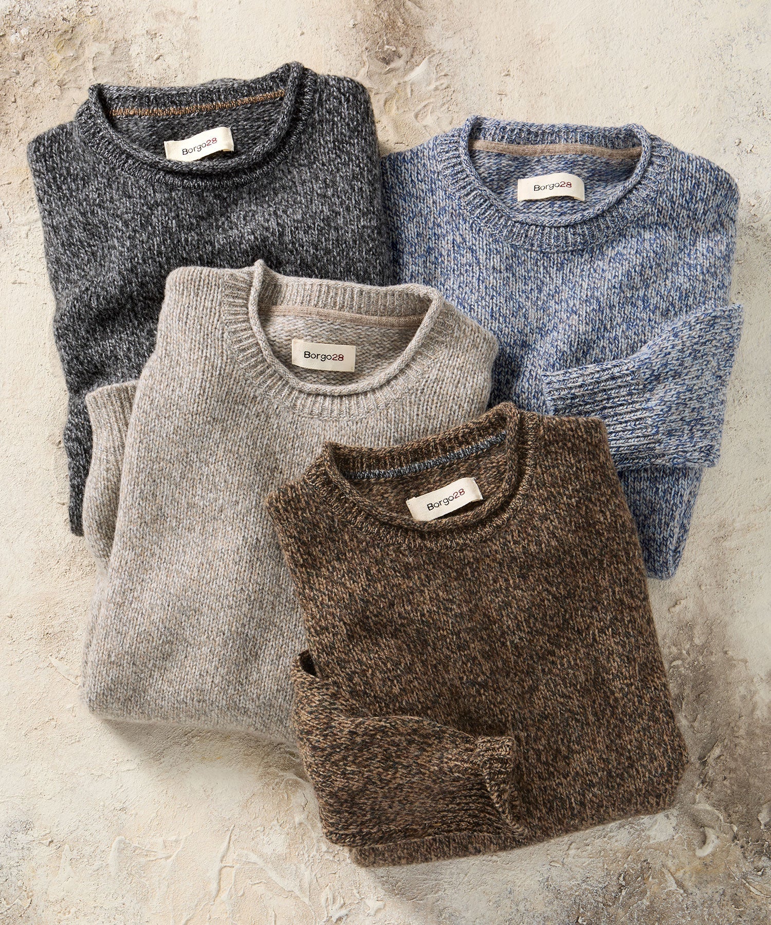 Extra Fine Merino Wool Raw Crew Neck Mouline Sweater in Charcoal by Borgo28
