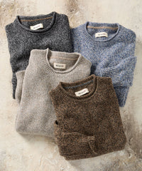 Extra Fine Merino Wool Raw Crew Neck Mouline Sweater in Charcoal by Borgo28