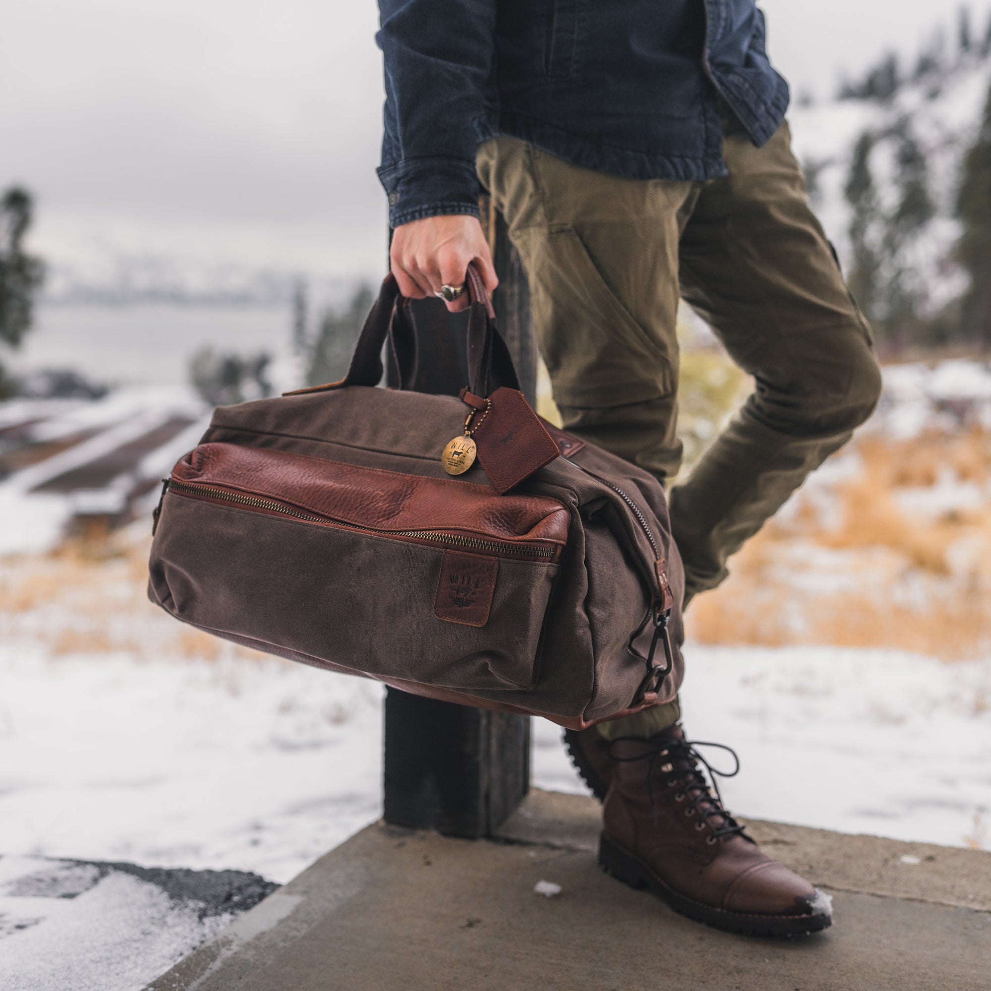 Handmade Leather Travel Duffle, Shrunken Grain Leather