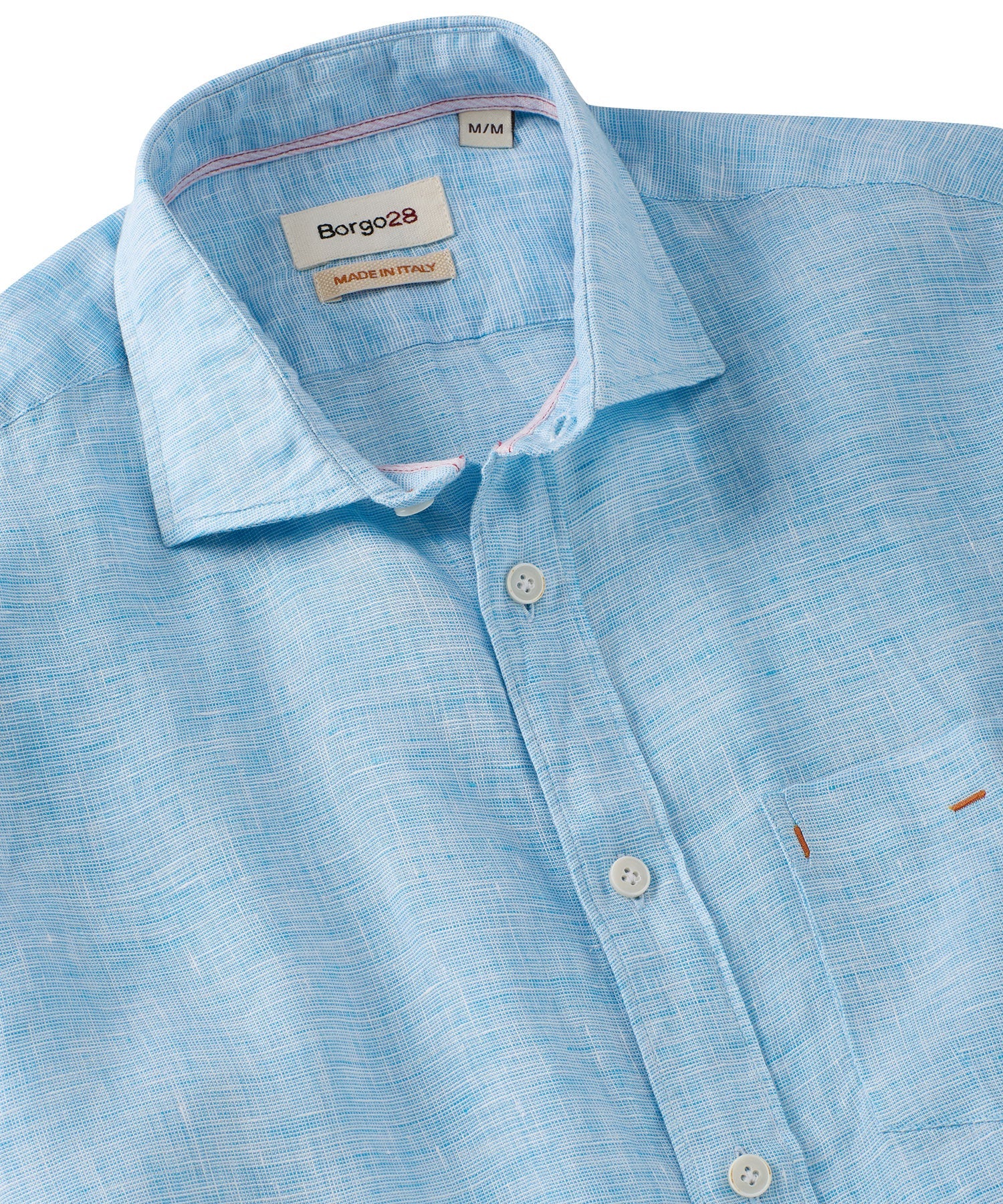 Mélange Linen Long Sleeve Sport Shirt in Aqua Blue by Borgo28