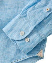 Mélange Linen Long Sleeve Sport Shirt in Aqua Blue by Borgo28