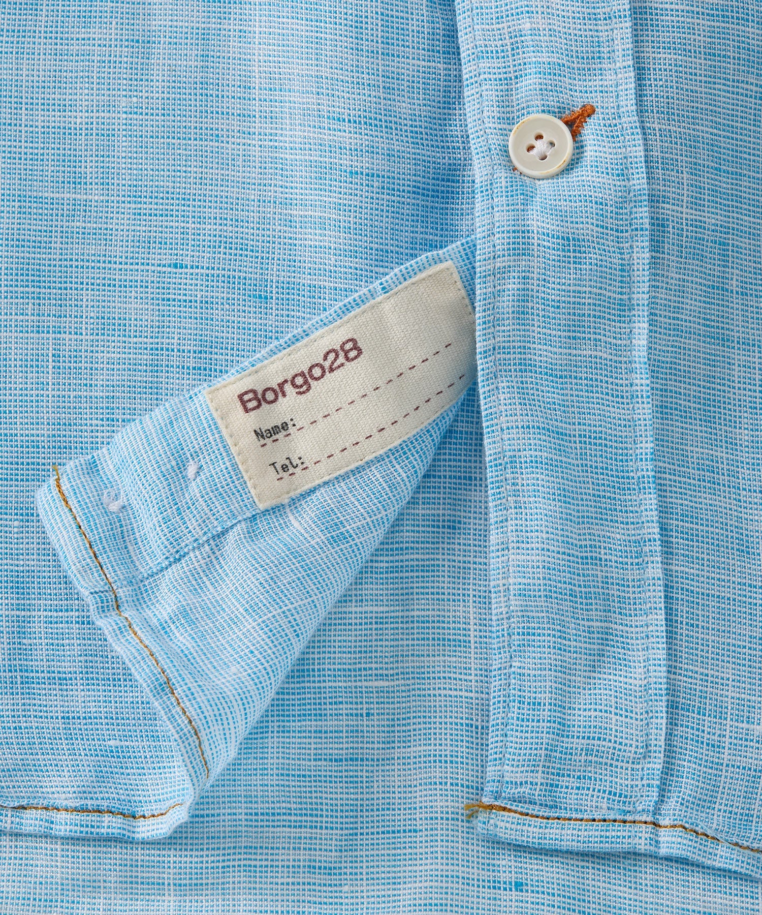 Mélange Linen Long Sleeve Sport Shirt in Aqua Blue by Borgo28