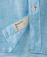 Mélange Linen Long Sleeve Sport Shirt in Aqua Blue by Borgo28