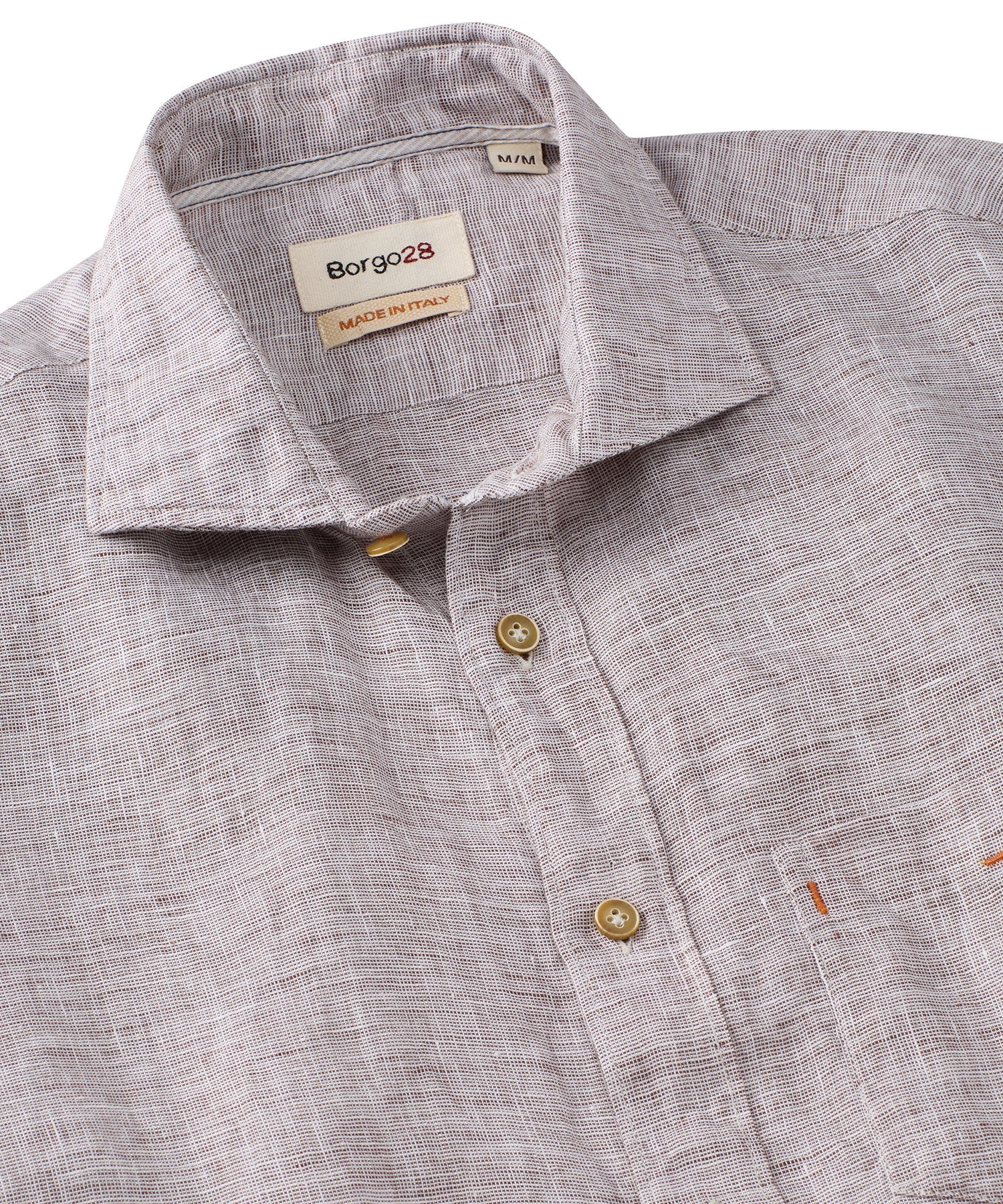 Mélange Linen Long Sleeve Sport Shirt in Brown by Borgo28