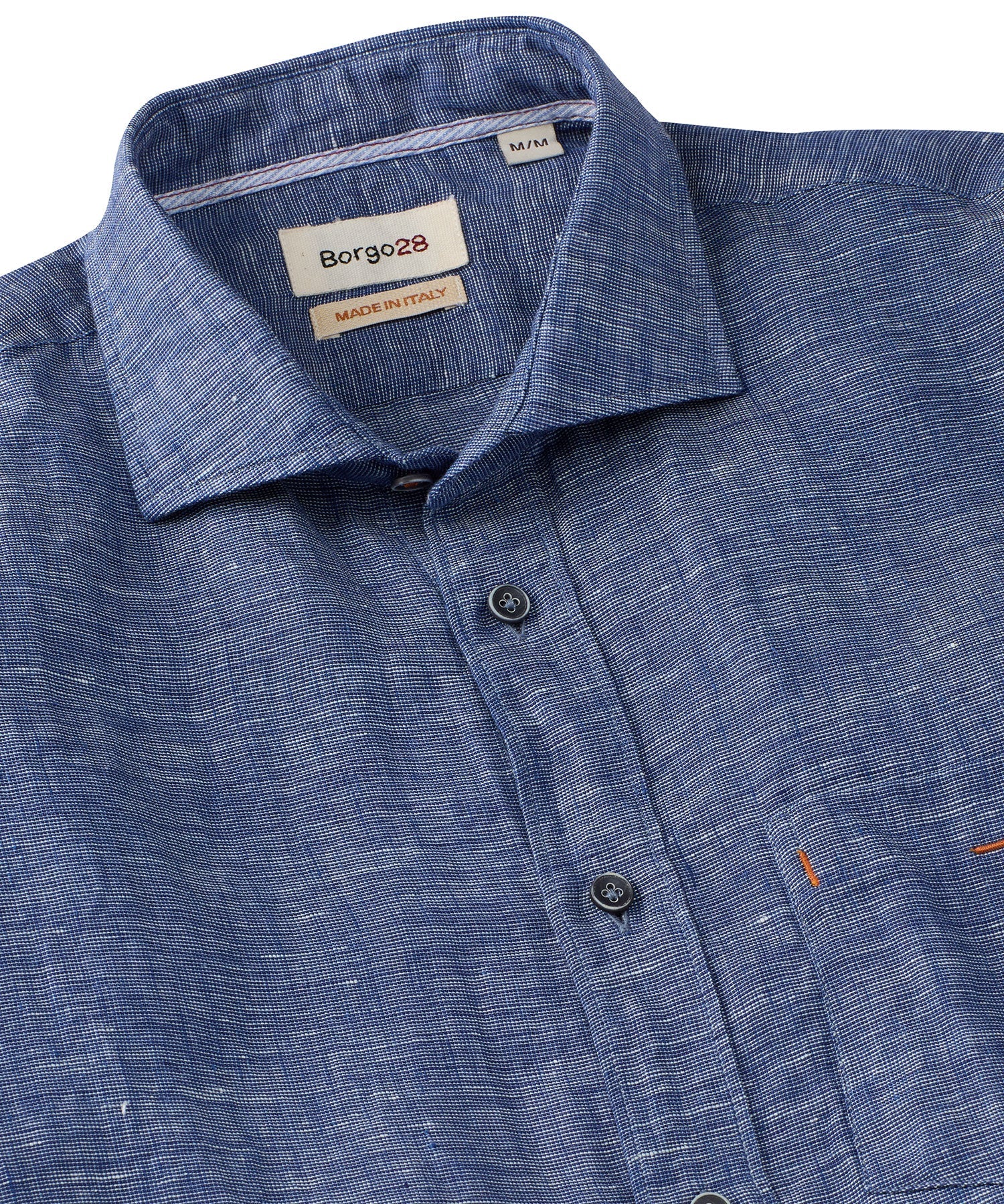 Mélange Linen Long Sleeve Sport Shirt in Navy by Borgo28