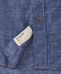 Mélange Linen Long Sleeve Sport Shirt in Navy by Borgo28