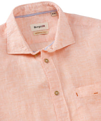 Mélange Linen Long Sleeve Sport Shirt in Orange by Borgo28