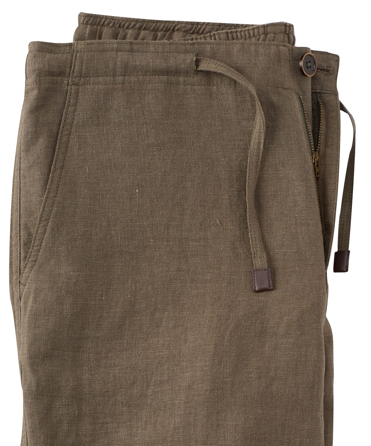 Pure Linen Drawstring Casual Shorts in Dark Olive by Borgo28
