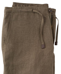 Pure Linen Drawstring Casual Shorts in Dark Olive by Borgo28