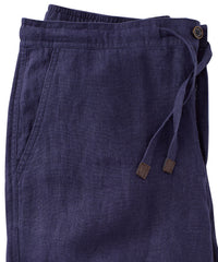 Pure Linen Drawstring Casual Pant in Navy by Borgo28