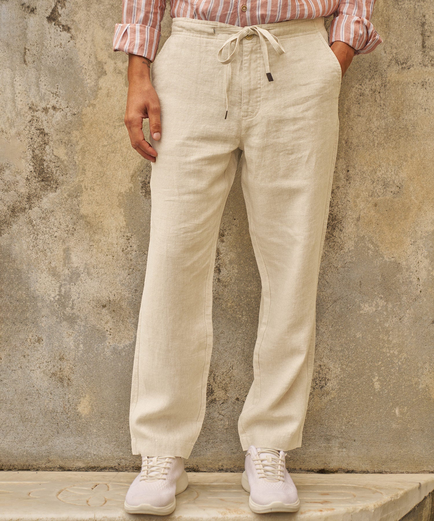 Pure Linen Drawstring Casual Pant in Natural by Borgo28
