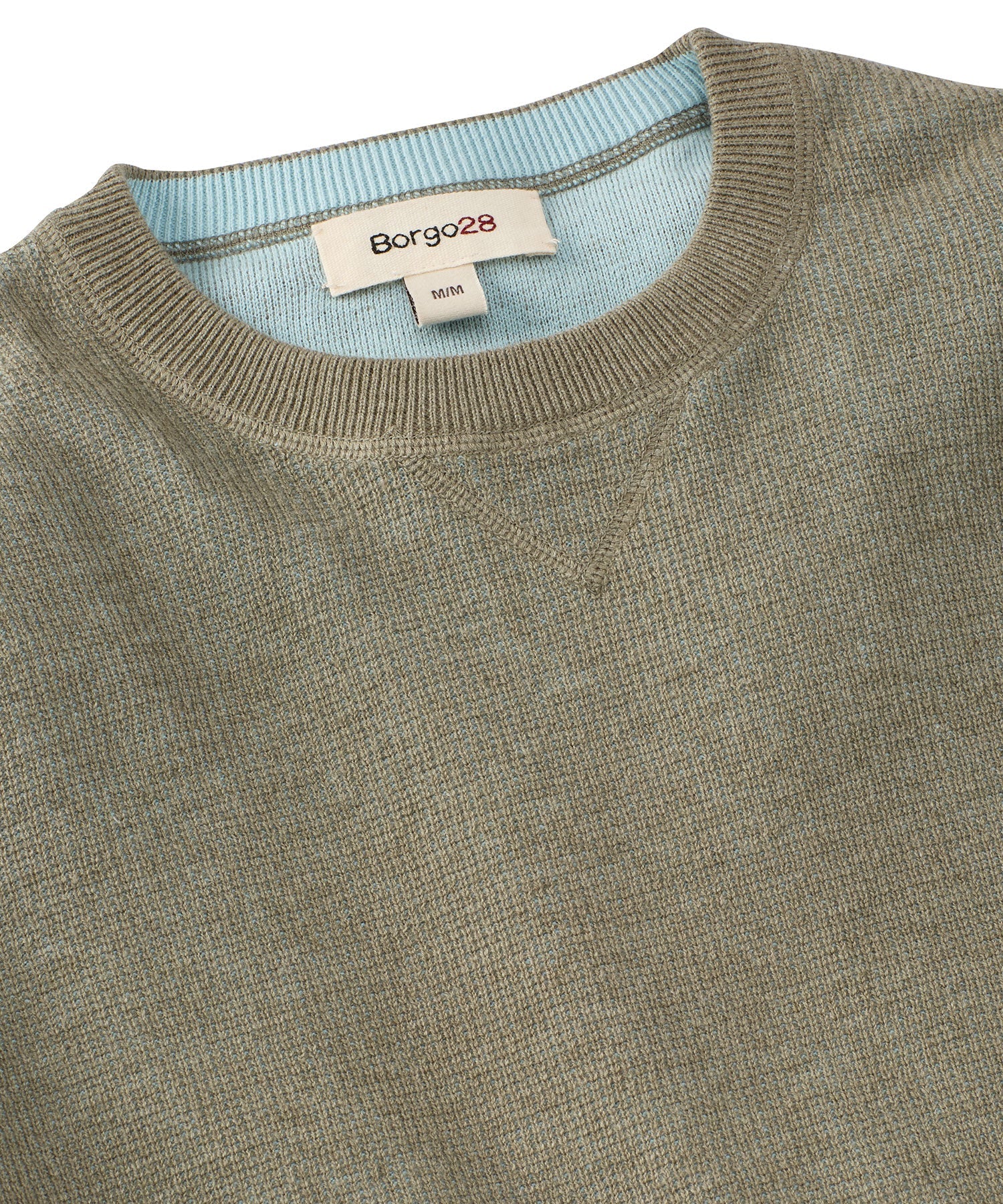 Reversible Cotton & Cashmere Sweater in Safari Green/Pale Aqua by Borgo28