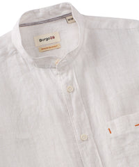 Banded Collar Micro Stripe Linen Long Sleeve Sport Shirt in Beige by Borgo28