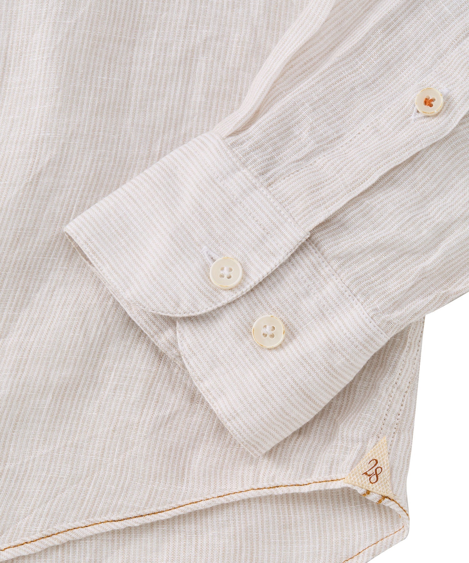 Banded Collar Micro Stripe Linen Long Sleeve Sport Shirt in Beige by Borgo28