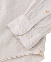 Banded Collar Micro Stripe Linen Long Sleeve Sport Shirt in Beige by Borgo28