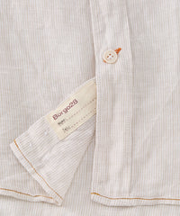 Banded Collar Micro Stripe Linen Long Sleeve Sport Shirt in Beige by Borgo28