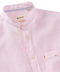 Banded Collar Micro Stripe Linen Long Sleeve Sport Shirt in Pink by Borgo28