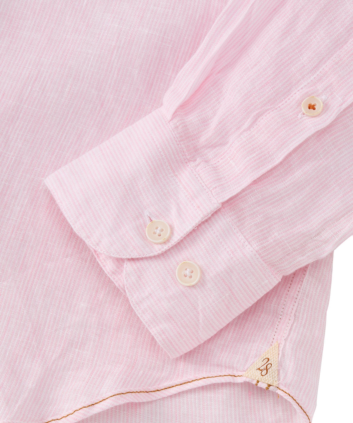 Banded Collar Micro Stripe Linen Long Sleeve Sport Shirt in Pink by Borgo28