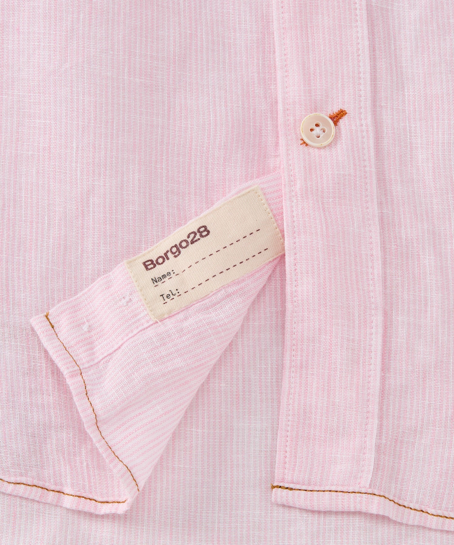 Banded Collar Micro Stripe Linen Long Sleeve Sport Shirt in Pink by Borgo28